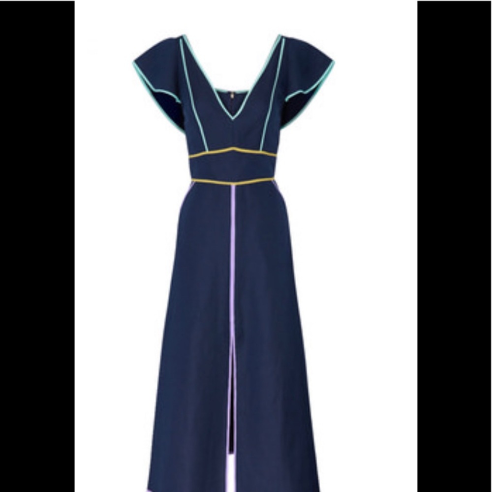 Kate Spade Linen Contrast Trim Dress Midi